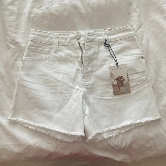 Sincerly Jules Pants - Super High-Rise White Distressed Denim Cutoff Shorts - NWT (Women's Size 1 / 25)